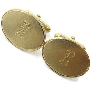 "R" Initial Vintage 12K Gold Filled Cufflinks Vintage Brushed Finish